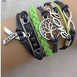 Hope, Love, tree of life and cancer ribbon bracelet