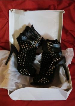 Studded peep toe stiletto boots