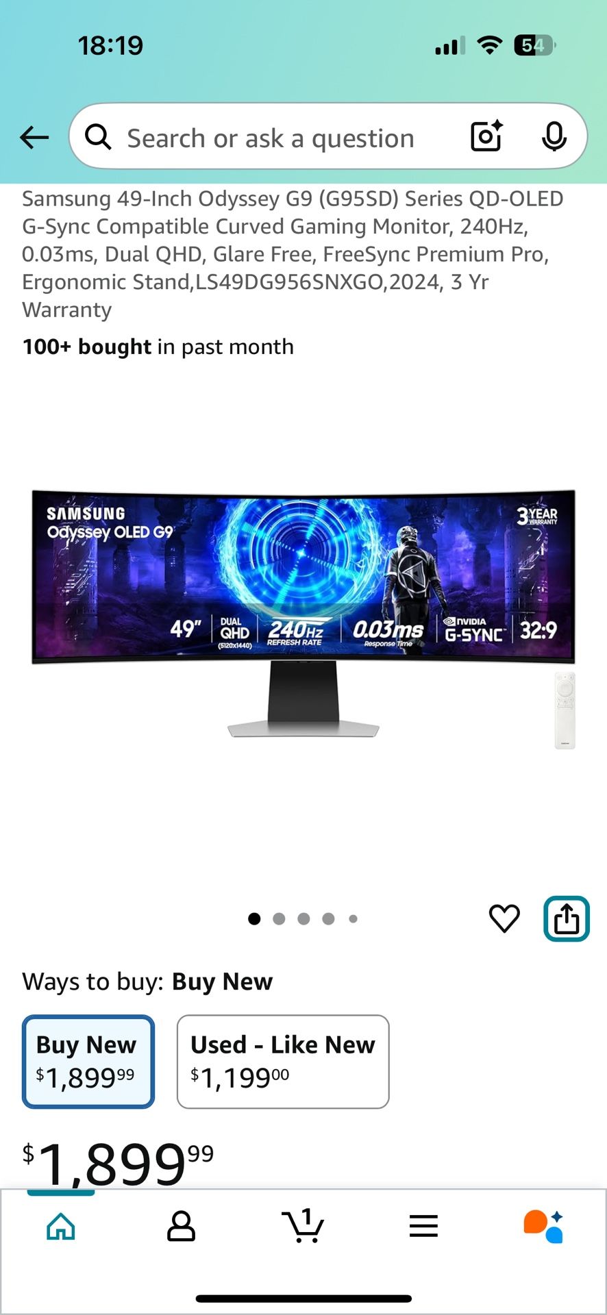 Samsung 49-Inch Odyssey G9 - $900