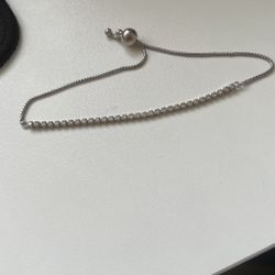 Adjustable Drawstring Sterling Silver Cubic Zirconia Bracelet 