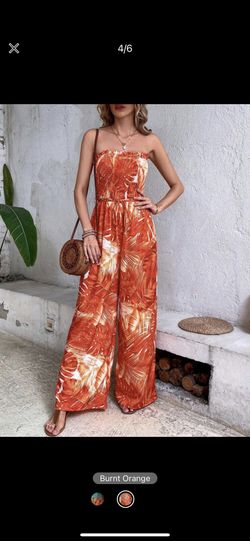 Tropical Print Tube Wide Leg Jumpsuit