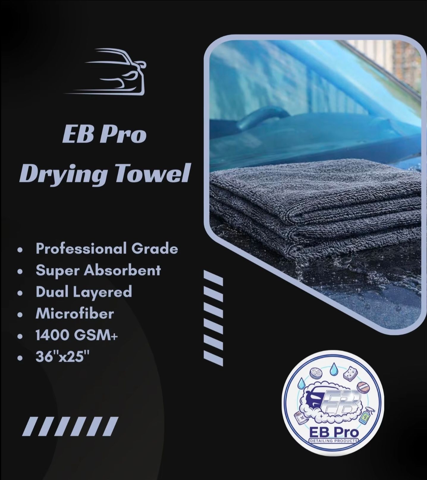 Microfiber Drying Towel 1400gsm XL Edgeless double sided 36" x 25"
