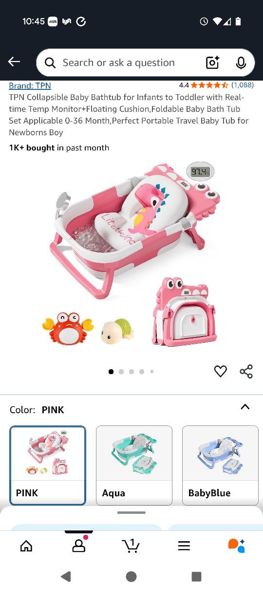 TPN Collapsible Baby Bathtub for Infants to Toddler with Real-time Temp Monitor+Floating Cushion,Foldable Baby Bath Tub Set Applicable 0-36 Month,Perf