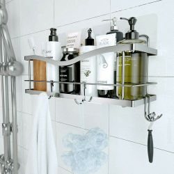 White Wallmounted Shower/Kitchen Caddy with Hooks