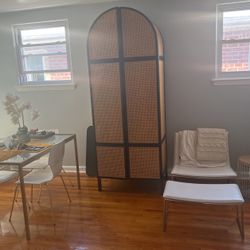 Woven & Dark Wood Modern Armoire