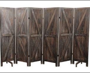 Premium Home 6-Panel Room Divider – Rustic Brown Barn Door, K Pattern Folding Privacy Screen, Partition Wall
