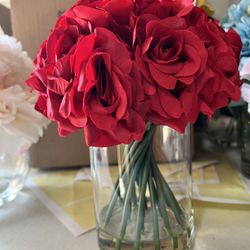 Silk Rose Artificial Flower In Vase