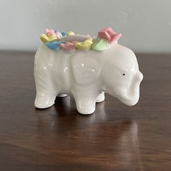 Petite Porcelain Elephant Pin Cushion with Pastel Flowers
