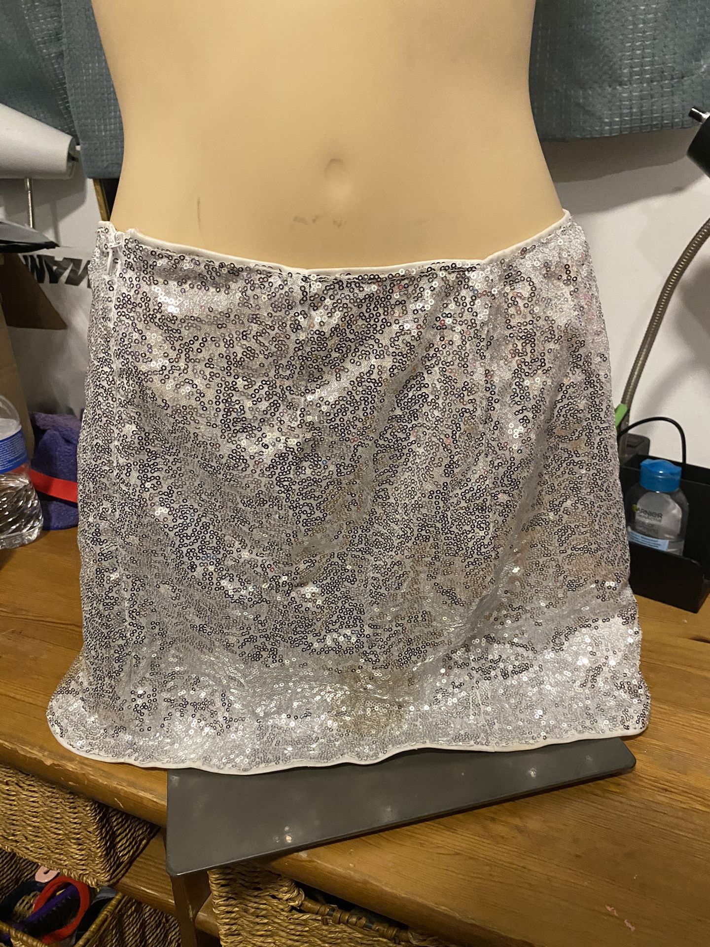 glittery silver skirt
