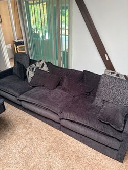 Large Dark Gray Fabric Sofa with Pillows