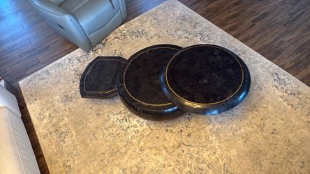 Maitland-Smith Style Vintage Brass & Stone Coffee Table - Swivel Expanding Top