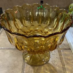 Vintage Amber Glass Fruit Bowl Large Footed