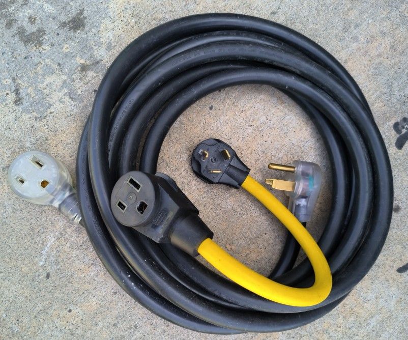 250v Extension Cord, 25ft, Lights Up, 50 Amp, 8 Gauge, NEMA 6-50, Used Twice, Great Condition, with Dryer Adapter 220v NEMA 10-30P to 6-50R