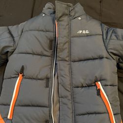 F.O.G. Boys Puffer Jacket – Gray with Orange – Size M (10–12)