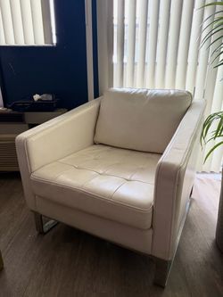 Modern White Leather Armchair with Chrome Base