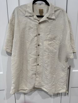 Jos. A. Bank Men's Short Sleeve Button-Up Shirt, Size L, Ivory, Palm Tree Design