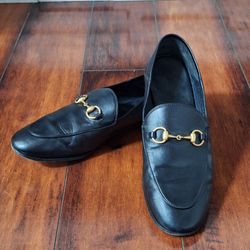 GUCCI Brixton Black Leather Horsebit Loafers EU 37.5 US 6.5