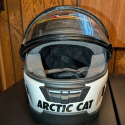 3 Snowmobile Helmets, Arctic cat. Two Bicycle Helmets, 