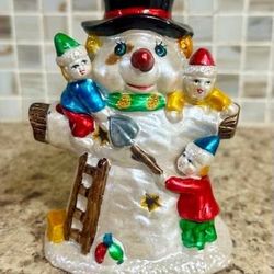 Holiday Christmas Ceramic Snowman Votive Candle Holder Home Decor Accent