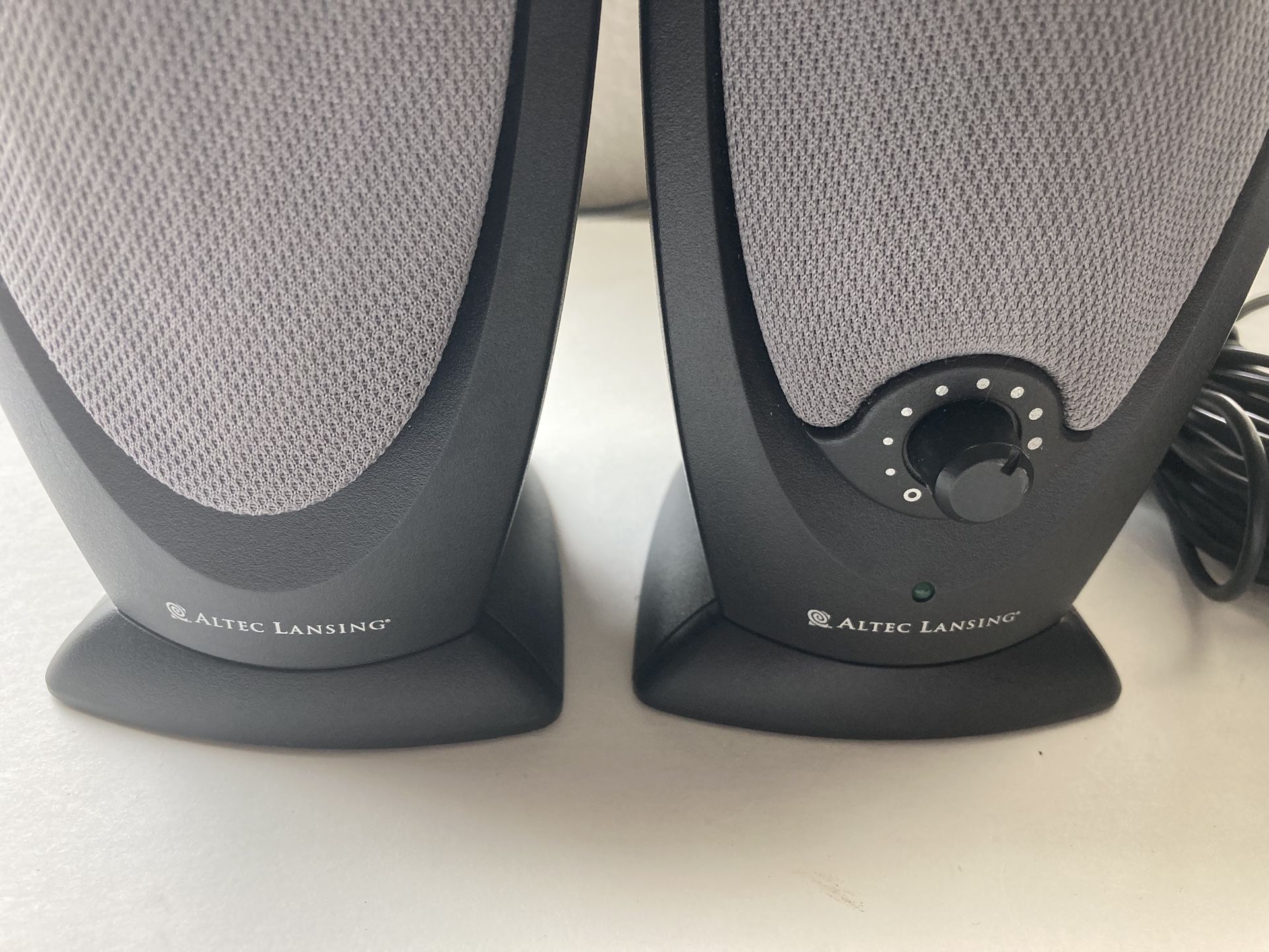 ALTEC Lansing Two-Piece Stereo Amplified Speaker Multimedia System with Power Cord for TV, Computer, and Laptop.