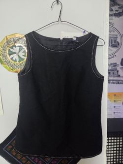 Ann Taylor Black Wool Blend Sleeveless Top w/ Contrast Stitching - Size 4