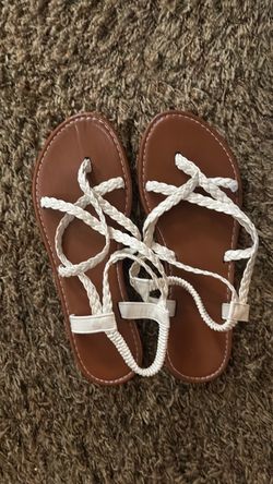 White Braided Strap Flat Sandals