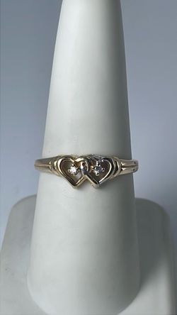 14k gold double heart ring with small CZ