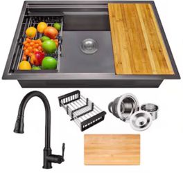 Undermount 32-in x 18-in Stainless steel Single bowl Workstation Kitchen Sink All-in-One Kit #KS0502-KF9