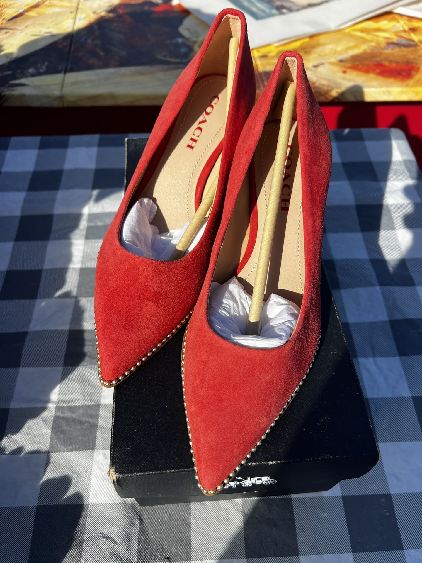 Red Coach Jackie Suede Heels