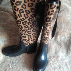  Boots COACH Tristee SZ 6/ Black Ocelet /Leopard Print