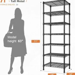 🥨7-Tier Metal Shelving Unit, 71’’H x 18’’W x 18’’D, Adjustable Garage Shelving for Storage, Heavy Duty Shelves for Kitchen, Living Room, Bathroom