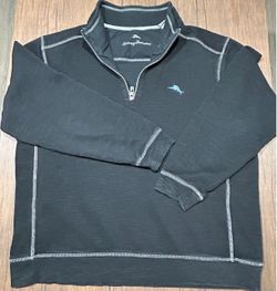 Tommy Bahama Mens XL Black Toboggan Bay Pima Cotton Tencel 1/4 Zip Pullover