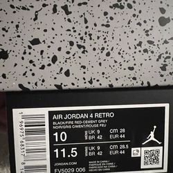 AIR JORDAN 4 RETRO BLACK/FIRE RED-CEMENT GREY NOIR/GRIS CIMENT/ROUGE FEU 10