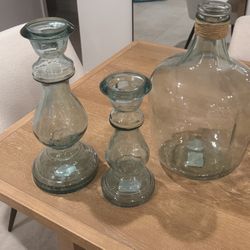 Glass Vase And Candle Holders