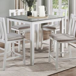 Dining Set 5 Pc LOWELL Collection. Weathered Grey And White Finish. New Especial Price