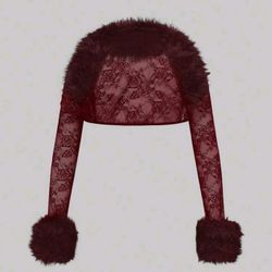 J-Fashion, Lace Fur Collar Cropper Cardigan