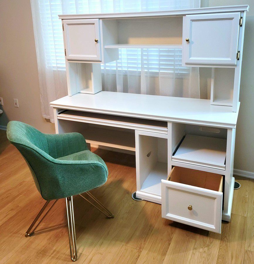 White Desk And Shelves + Chair