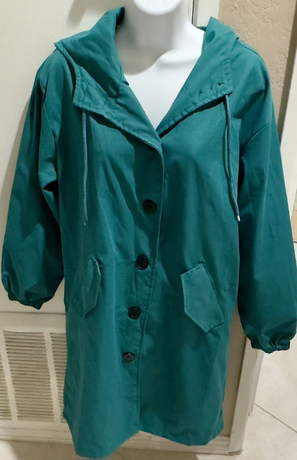 New Woman’s Teal Coat With Hood (Size Medium)