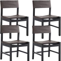 PU Leather Dining Chairs Set of 4, Mid Century Brown Leather Dining Room Chairs Wooden Armless Side Chair Desk Chair for Living/Kitchen Room Bedroom (