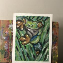 Green Leap Frog Cute 11x14 Painting 