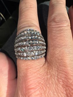 Silver Crystal Multi-Row Cocktail Ring