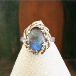Vintage Sterling Silver Labradorite Statement Ring 