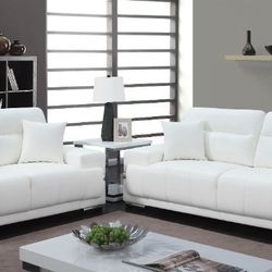 Brand New White Leather Modern Sofa And Love Seat 
