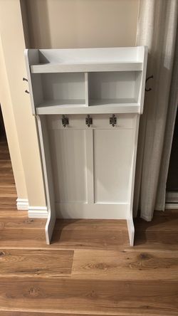 White Wood Entryway Hall Tree with Storage