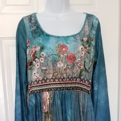 Blue Boho Maxi Dress L