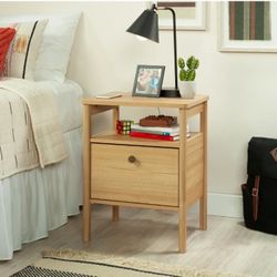 Brand New Nightstand, Natural Teak Finish (In Box)