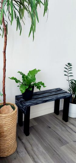 🌱Solid Wood Bench ::: 17"H X 30"W X 12"D (3 Planks) ::: Distressed Black/Silver Drop