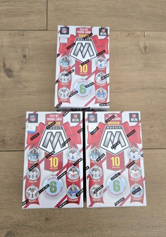 For Sale:
Brand New Still Sealed 2025 NFL Trading Cards Panini Mosaic NFL Holiday Box