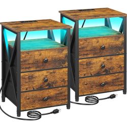 NEW Night Stand Set 2, LED Nightstand with Charging Station,