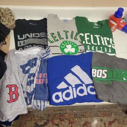 Mens Large Sports T SHIRTS (6 In Total) 3 Celtics, Underamour, Adidas And Red Sox